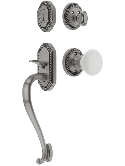 Newport Entry Lock Set in Antique Pewter Finish with Hyde Park Knob and